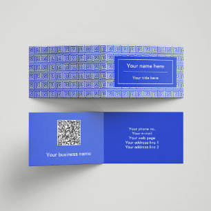 Greek Meander Key Squares Pattern Blue Business Card
