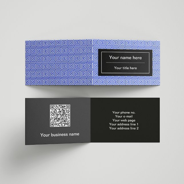 Greek Meander Key Squares Pattern Blue Business Card (Creator Uploaded)