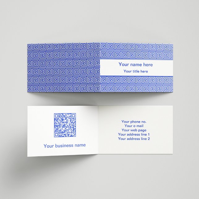 Greek Meander Key Squares Pattern Blue Business Card (Creator Uploaded)