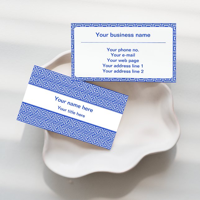 Greek Meander Key Squares Pattern Blue Business Card (Creator Uploaded)