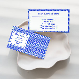 Greek Meander Key Squares Pattern Blue Business Card