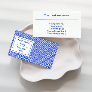 Greek Meander Key Squares Pattern Blue Business Card