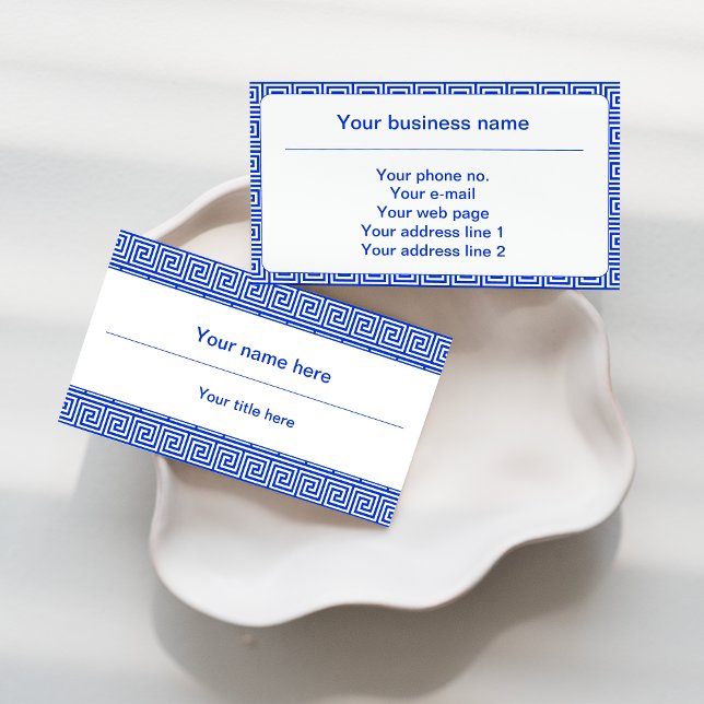 Greek Meander Key Squares Pattern Blue Business Card (Creator Uploaded)