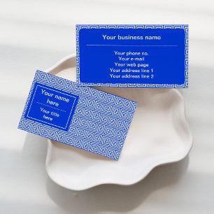 Greek Meander Key Squares Pattern Blue Business Card