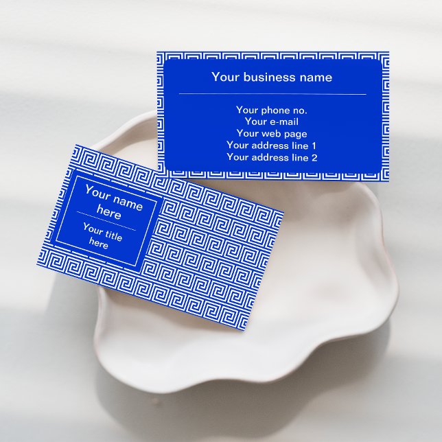 Greek Meander Key Squares Pattern Blue Business Card (Creator Uploaded)