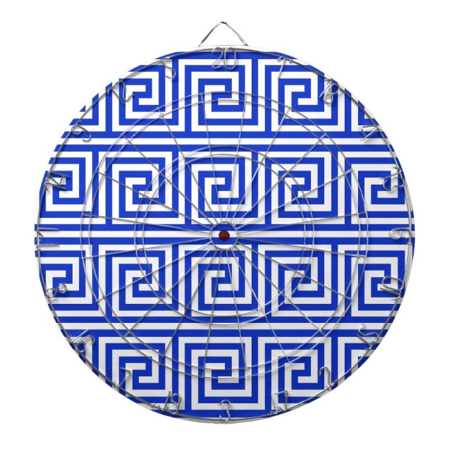 Greek Meander Key Squares Pattern Blue Dartboard (Front)