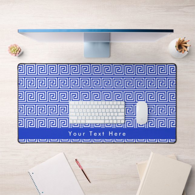 Greek Meander Key Squares Pattern Blue Desk Mat (Office 1)