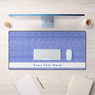 Greek Meander Key Squares Pattern Blue Desk Mat