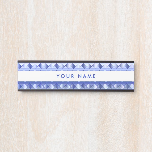 Greek Meander Key Squares Pattern Blue Door Sign (Front)