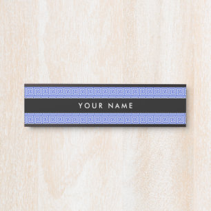 Greek Meander Key Squares Pattern Blue Door Sign