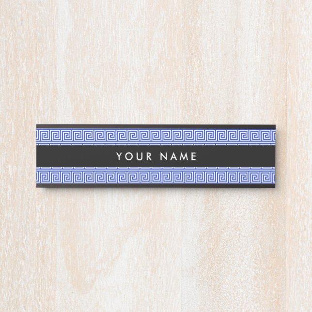 Greek Meander Key Squares Pattern Blue Door Sign (Front)