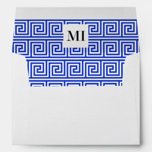 Greek Meander Key Squares Pattern Blue Envelope