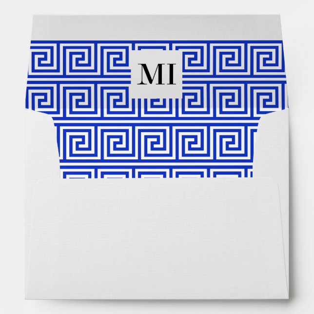 Greek Meander Key Squares Pattern Blue Envelope (Back (Bottom))