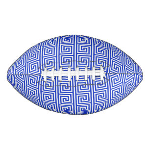 Greek Meander Key Squares Pattern Blue Football