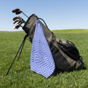 Greek Meander Key Squares Pattern Blue Golf Towel