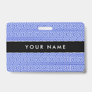 Greek Meander Key Squares Pattern Blue ID Badge