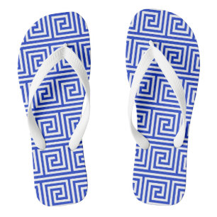 Greek Meander Key Squares Pattern Blue Jandals