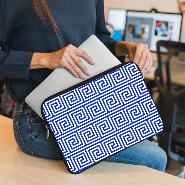 Greek Meander Key Squares Pattern Blue Laptop Sleeve (Creator Uploaded)