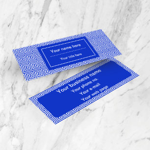 Greek Meander Key Squares Pattern Blue Mini Business Card