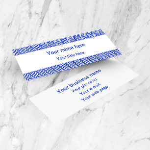 Greek Meander Key Squares Pattern Blue Mini Business Card