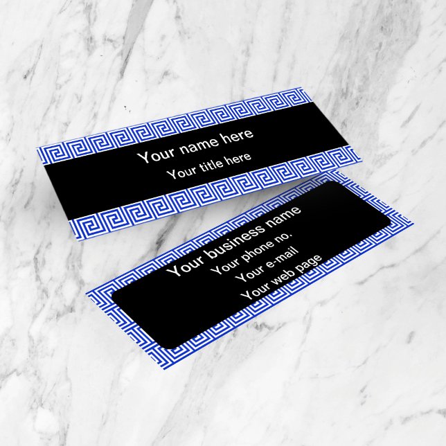 Greek Meander Key Squares Pattern Blue Mini Business Card (Creator Uploaded)