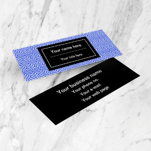 Greek Meander Key Squares Pattern Blue Mini Business Card