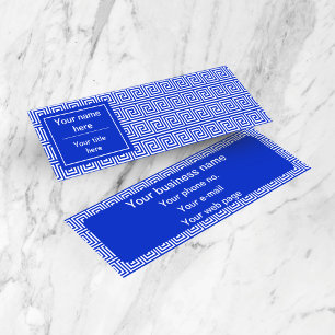 Greek Meander Key Squares Pattern Blue Mini Business Card