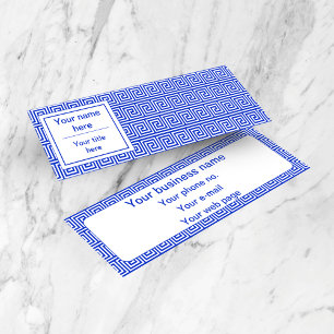 Greek Meander Key Squares Pattern Blue Mini Business Card