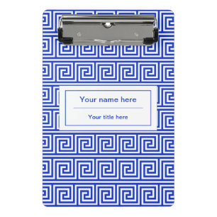 Greek Meander Key Squares Pattern Blue Mini Clipboard