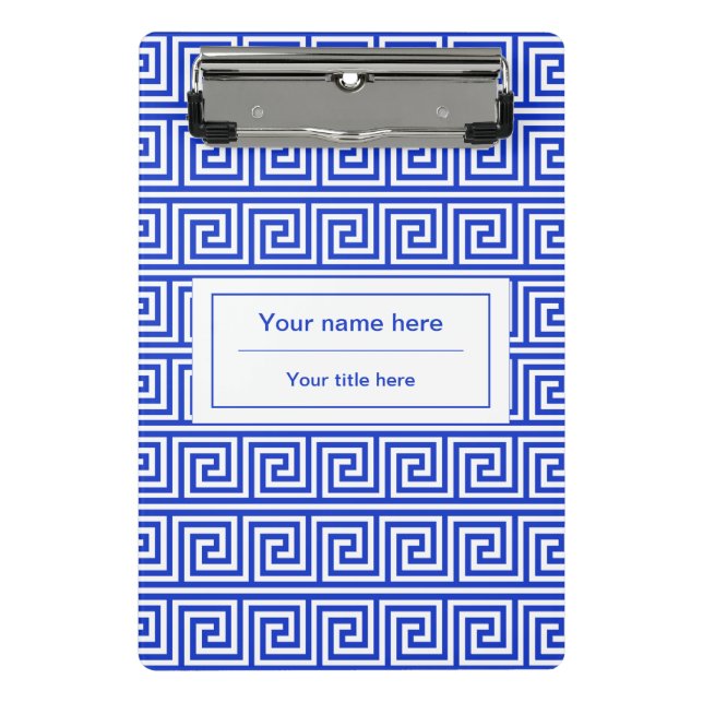 Greek Meander Key Squares Pattern Blue Mini Clipboard (Front)