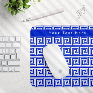 Greek Meander Key Squares Pattern Blue Mouse Pad