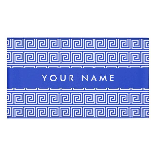 Greek Meander Key Squares Pattern Blue Name Tag (Front)