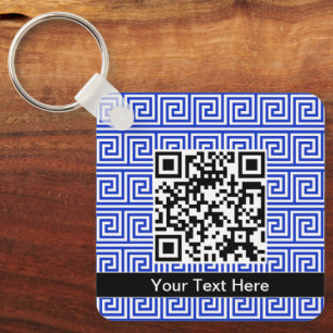 Greek Meander Key Squares Pattern Blue Ring