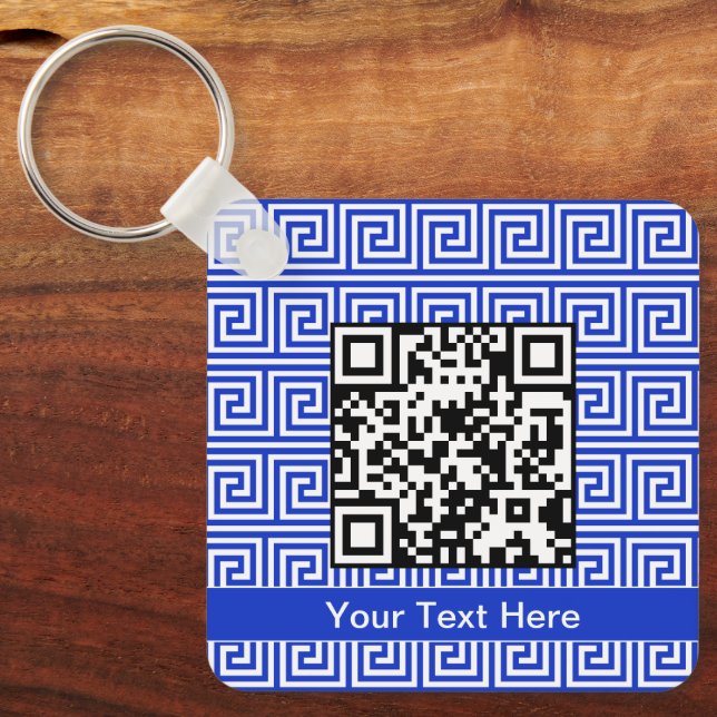 Greek Meander Key Squares Pattern Blue Ring (Front)
