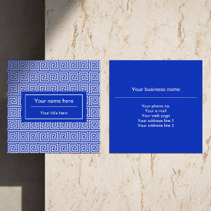 Greek Meander Key Squares Pattern Blue Square Business Card