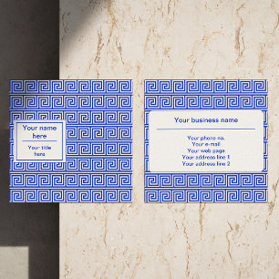 Greek Meander Key Squares Pattern Blue Square Business Card