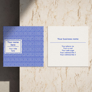 Greek Meander Key Squares Pattern Blue Square Business Card