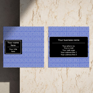 Greek Meander Key Squares Pattern Blue Square Business Card