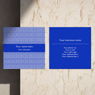 Greek Meander Key Squares Pattern Blue Square Business Card