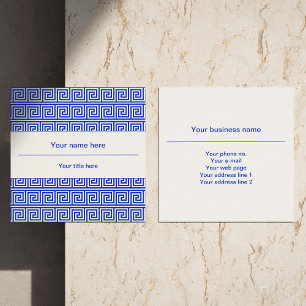 Greek Meander Key Squares Pattern Blue Square Business Card