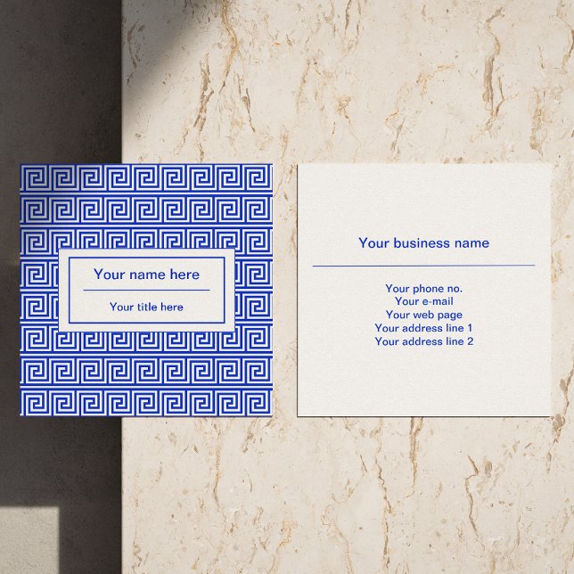 Greek Meander Key Squares Pattern Blue Square Business Card (Creator Uploaded)