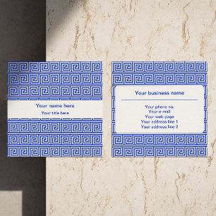 Greek Meander Key Squares Pattern Blue Square Business Card