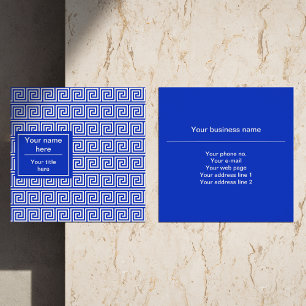 Greek Meander Key Squares Pattern Blue Square Business Card