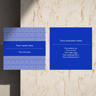 Greek Meander Key Squares Pattern Blue Square Business Card