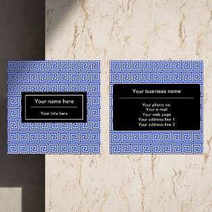 Greek Meander Key Squares Pattern Blue Square Business Card