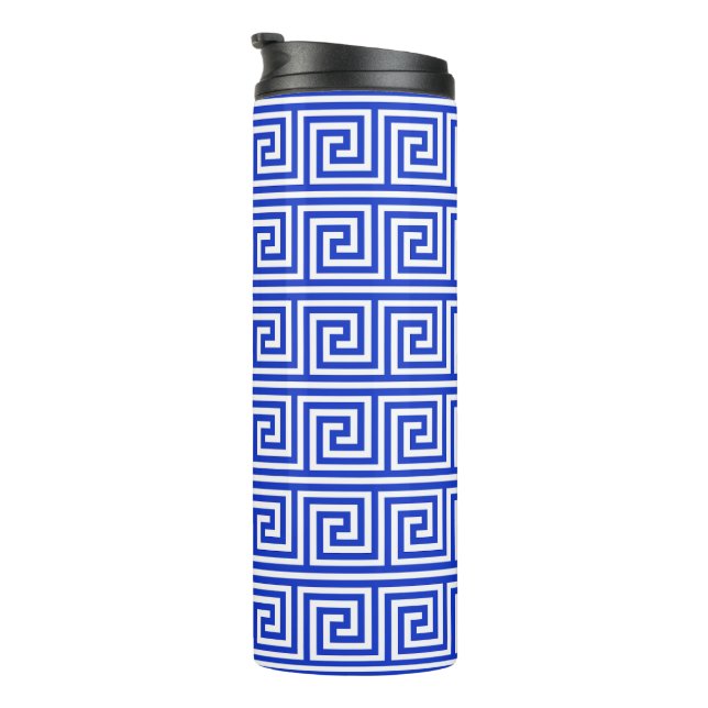 Greek Meander Key Squares Pattern Blue Thermal Tumbler (Rotated Right)