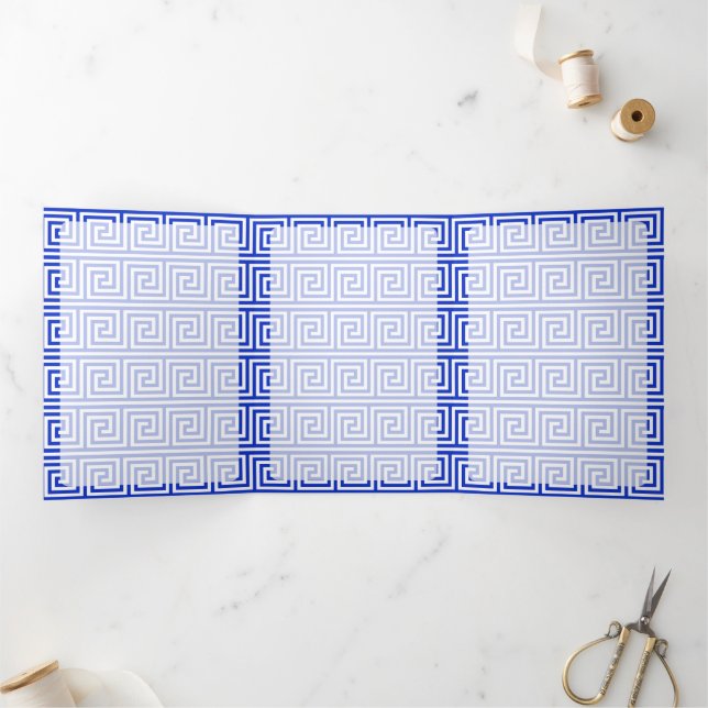 Greek Meander Key Squares Pattern Blue Tri-Fold Card (Inside)