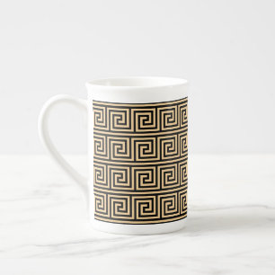 Greek Meander Key Squares Pattern Brown Bone China Mug