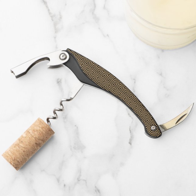Greek Meander Key Squares Pattern Brown Corkscrew (Front)