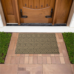 Greek Meander Key Squares Pattern Brown Doormat